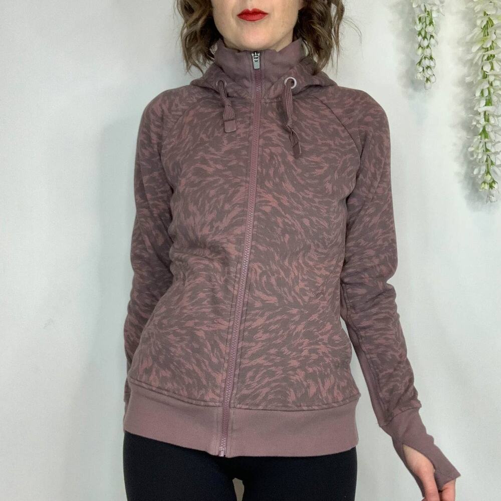 ATHLETA Triumph animal print hoodie athleisure Smoked Almond Brown Lynx 2776